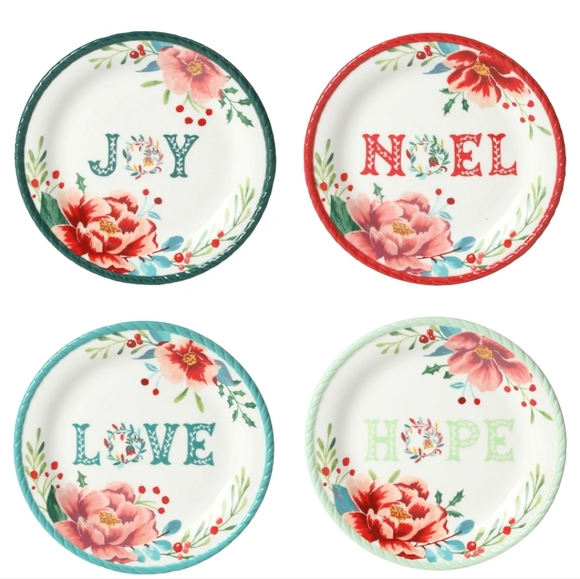 🎄 New Pioneer Woman Merry Meadow Assorted 7.3 Inch Appetizer Plates Set - Picture 1 of 10